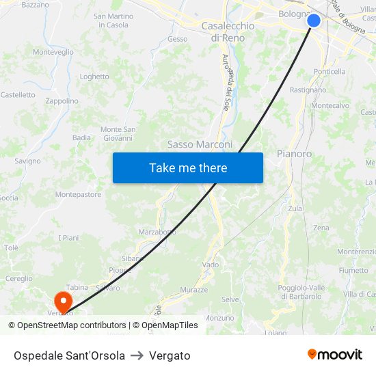 Ospedale Sant'Orsola to Vergato map