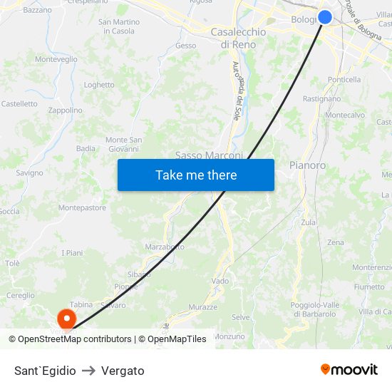 Sant`Egidio to Vergato map