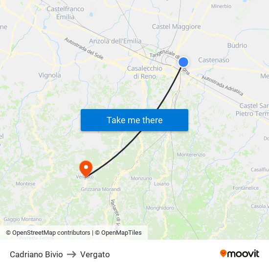Cadriano Bivio to Vergato map