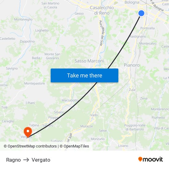 Ragno to Vergato map