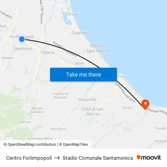 Centro Forlimpopoli to Stadio Comunale Santamonica map