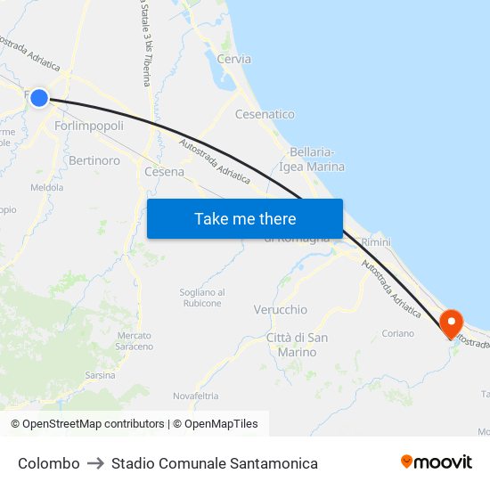 Colombo to Stadio Comunale Santamonica map