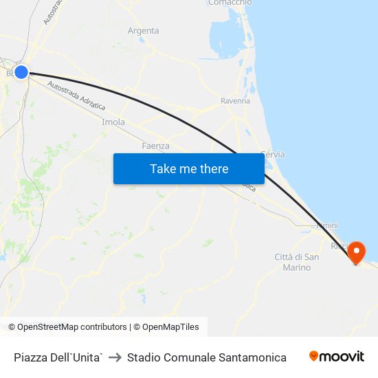 Piazza Dell`Unita` to Stadio Comunale Santamonica map