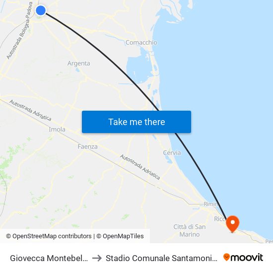 Giovecca Montebello to Stadio Comunale Santamonica map