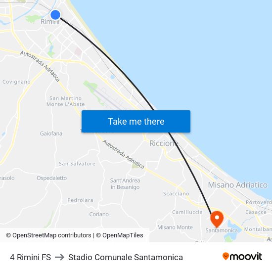 4 Rimini FS to Stadio Comunale Santamonica map