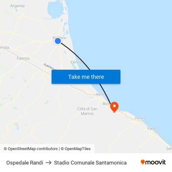 Ospedale Randi to Stadio Comunale Santamonica map