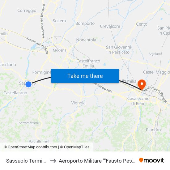 Sassuolo Terminal to Aeroporto Militare ""Fausto Pesci"" map