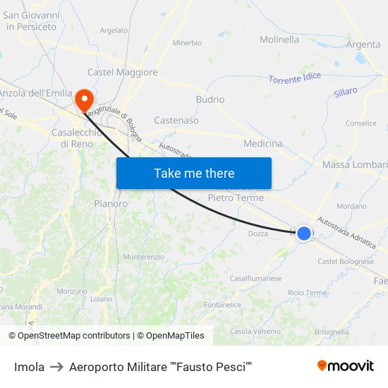 Imola to Aeroporto Militare ""Fausto Pesci"" map