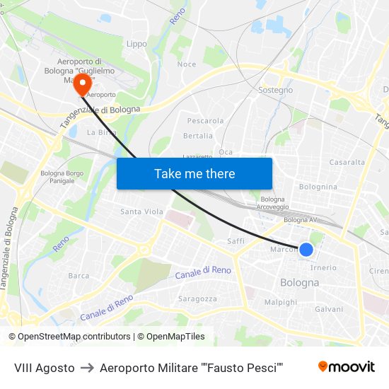 VIII Agosto to Aeroporto Militare ""Fausto Pesci"" map