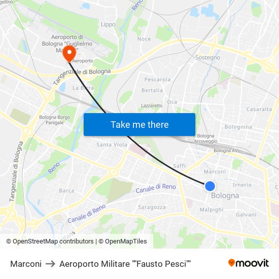 Marconi to Aeroporto Militare ""Fausto Pesci"" map