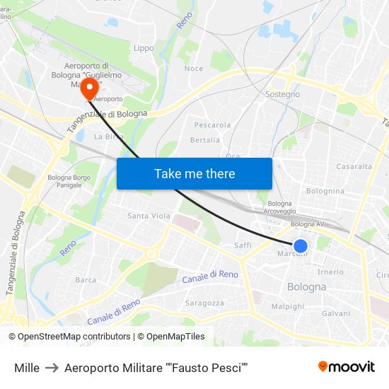 Mille to Aeroporto Militare ""Fausto Pesci"" map