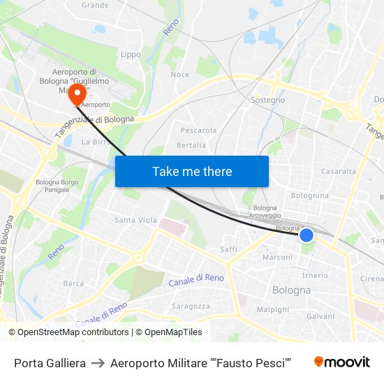 Porta Galliera to Aeroporto Militare ""Fausto Pesci"" map