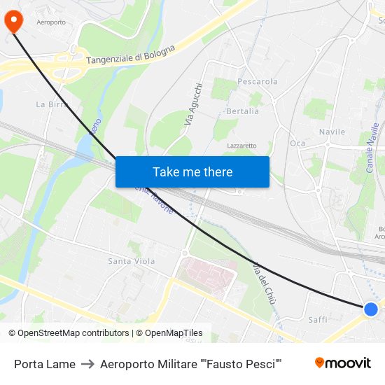 Porta Lame to Aeroporto Militare ""Fausto Pesci"" map