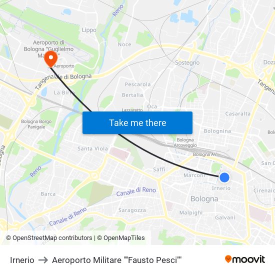 Irnerio to Aeroporto Militare ""Fausto Pesci"" map