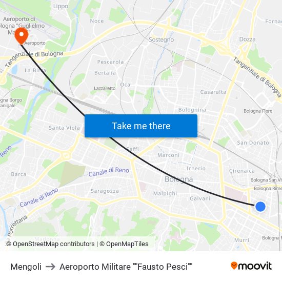 Mengoli to Aeroporto Militare ""Fausto Pesci"" map