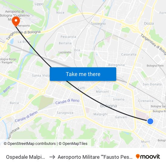 Ospedale Malpighi to Aeroporto Militare ""Fausto Pesci"" map