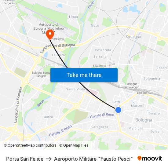 Porta San Felice to Aeroporto Militare ""Fausto Pesci"" map