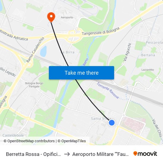 Berretta Rossa - Opificio Golinelli to Aeroporto Militare ""Fausto Pesci"" map