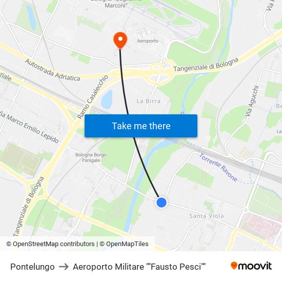 Pontelungo to Aeroporto Militare ""Fausto Pesci"" map