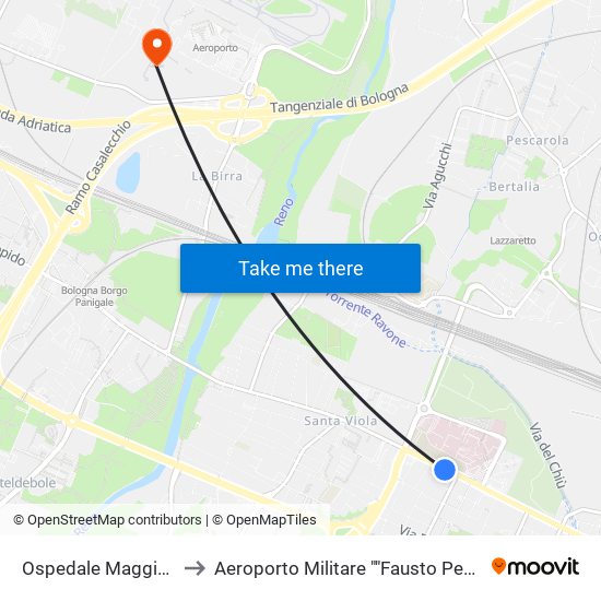 Ospedale Maggiore to Aeroporto Militare ""Fausto Pesci"" map