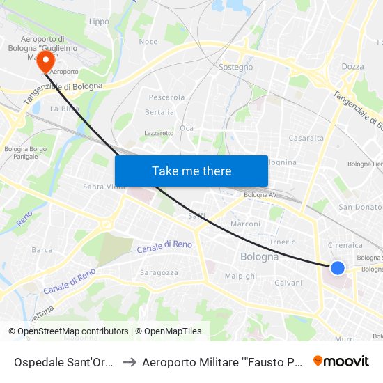 Ospedale Sant'Orsola to Aeroporto Militare ""Fausto Pesci"" map