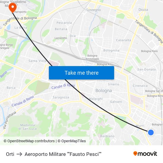 Orti to Aeroporto Militare ""Fausto Pesci"" map