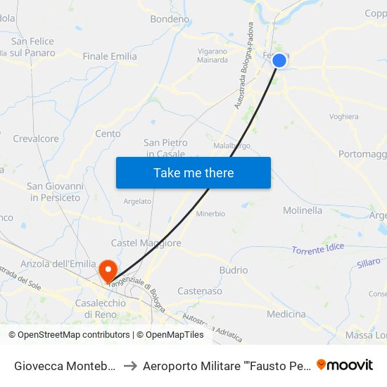 Giovecca Montebello to Aeroporto Militare ""Fausto Pesci"" map