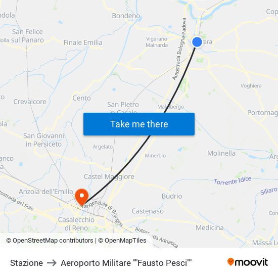 Stazione to Aeroporto Militare ""Fausto Pesci"" map