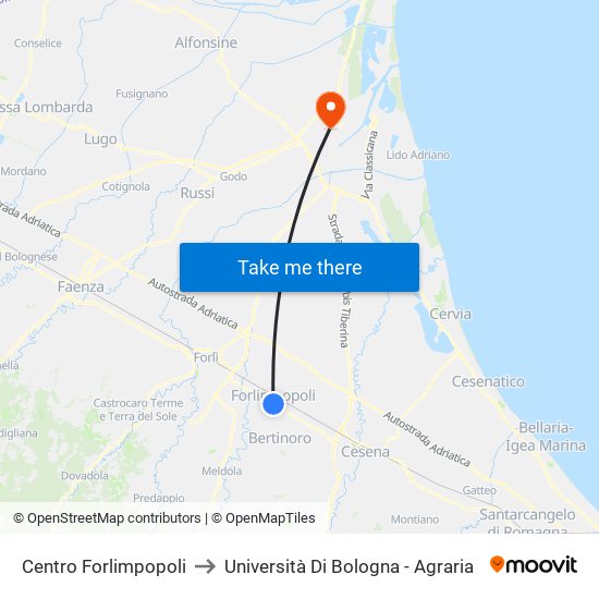 Centro Forlimpopoli to Università Di Bologna - Agraria map