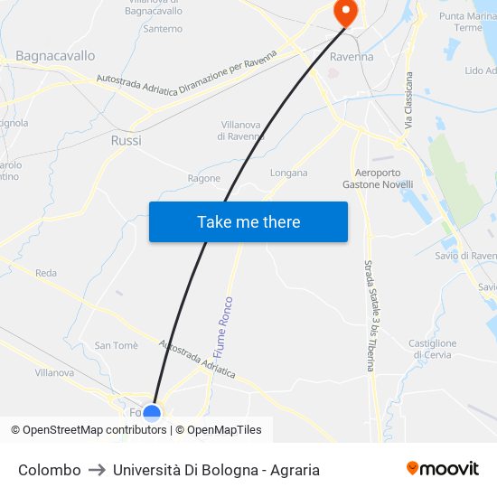 Colombo to Università Di Bologna - Agraria map