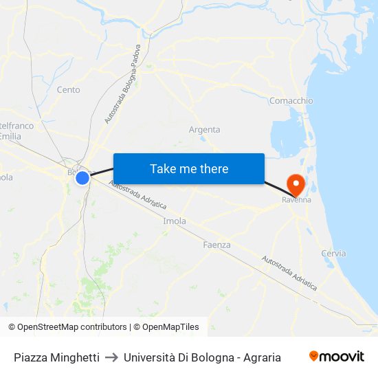 Piazza Minghetti to Università Di Bologna - Agraria map
