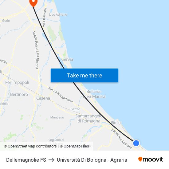 Dellemagnolie FS to Università Di Bologna - Agraria map