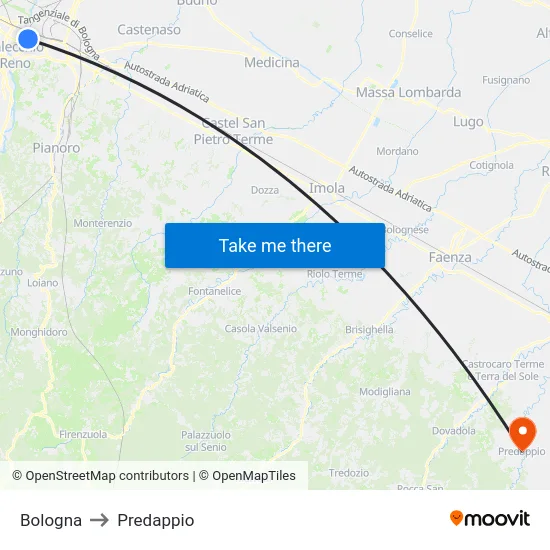 Bologna to Predappio map