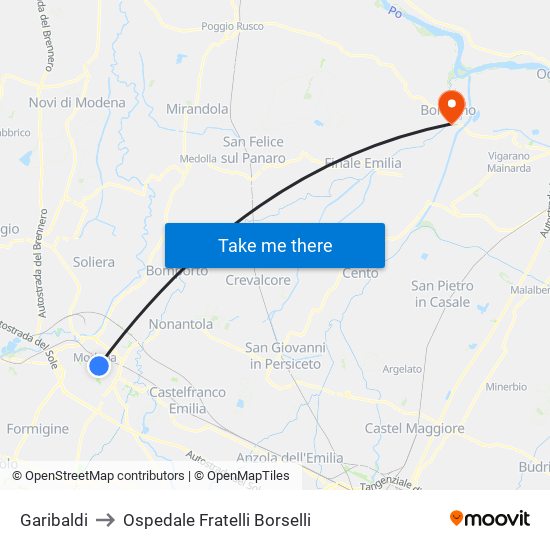 Garibaldi to Ospedale Fratelli Borselli map