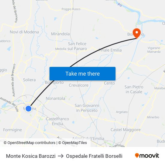 Monte Kosica Barozzi to Ospedale Fratelli Borselli map