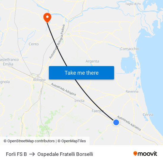 Forli FS B to Ospedale Fratelli Borselli map