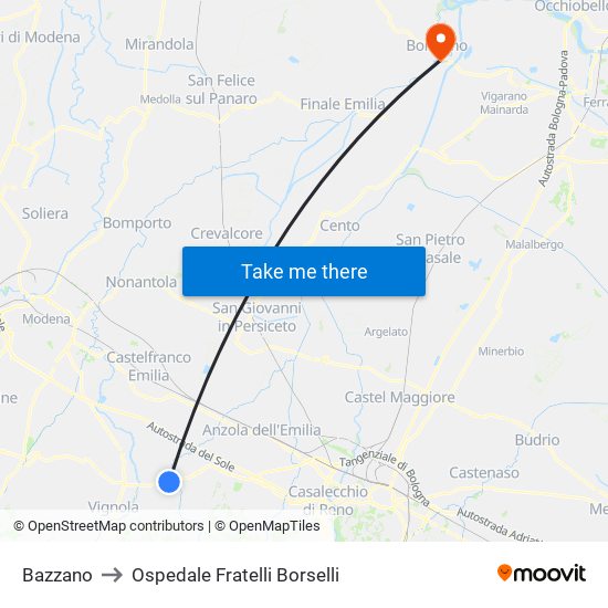 Bazzano to Ospedale Fratelli Borselli map