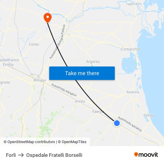 Forlì to Ospedale Fratelli Borselli map