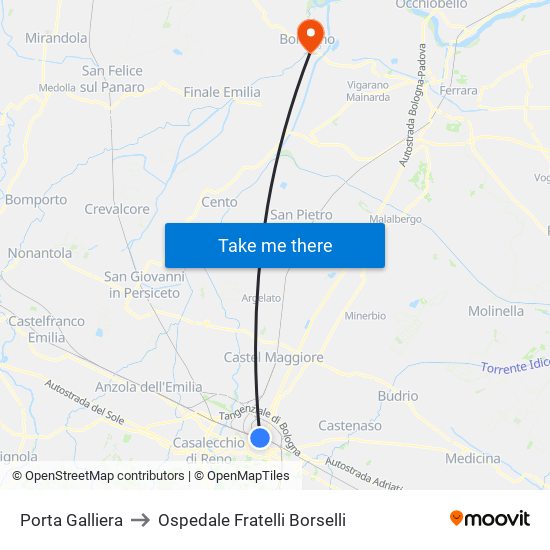 Porta Galliera to Ospedale Fratelli Borselli map