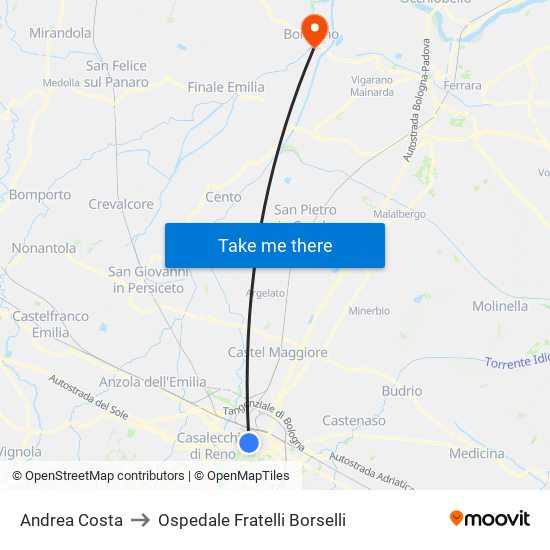 Andrea Costa to Ospedale Fratelli Borselli map