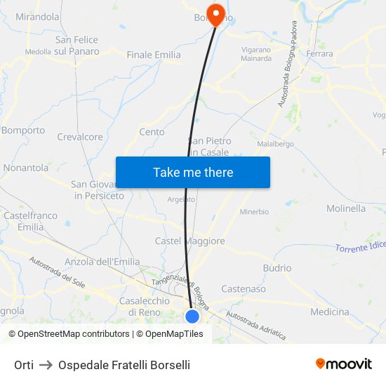 Orti to Ospedale Fratelli Borselli map