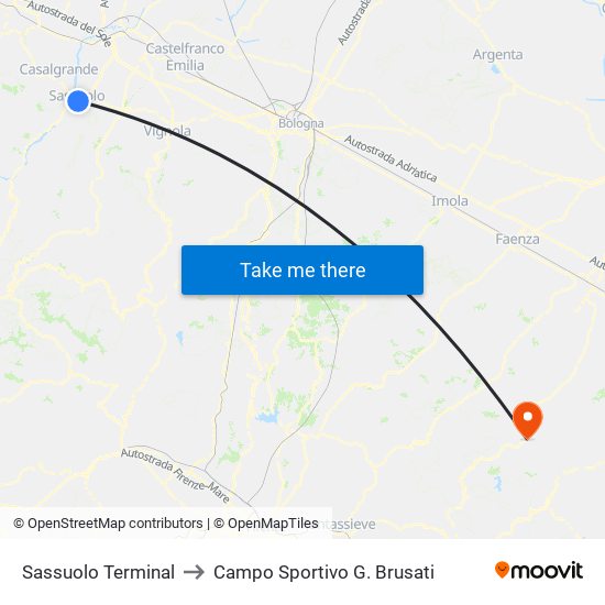 Sassuolo Terminal to Campo Sportivo G. Brusati map