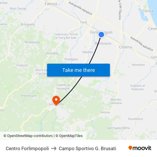 Centro Forlimpopoli to Campo Sportivo G. Brusati map