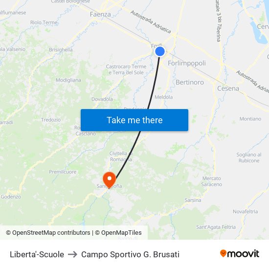 Liberta'-Scuole to Campo Sportivo G. Brusati map