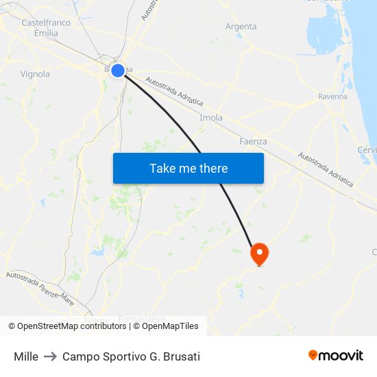 Mille to Campo Sportivo G. Brusati map