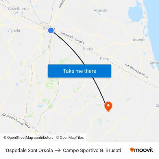 Ospedale Sant'Orsola to Campo Sportivo G. Brusati map