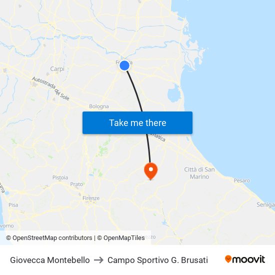 Giovecca Montebello to Campo Sportivo G. Brusati map