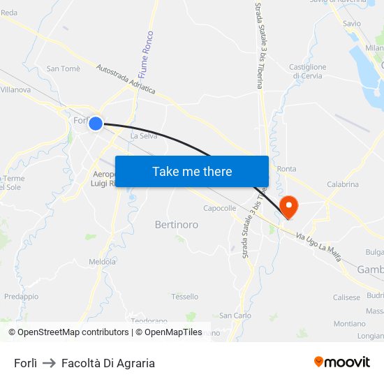 Forlì to Facoltà Di Agraria map