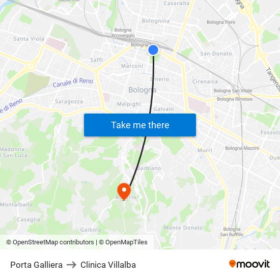 Porta Galliera to Clinica Villalba map