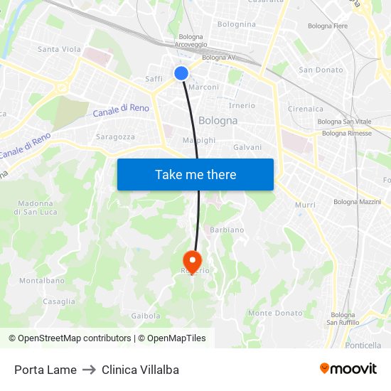Porta Lame to Clinica Villalba map